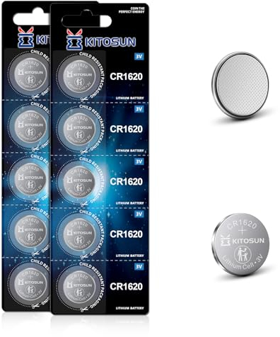 KITOSUN CR1620 3V Lithium Coin Battery – Premium CR 1620 Lithium Cell Button Batteries for Mazda Toyota Lexus Honda Accord Car Key Fob Remote Control Alarm System Sensor (10pcs)