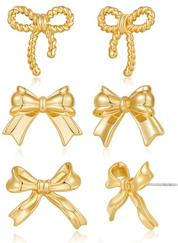 LILIE&WHITE Schleifenohrring-Set für Frauen, Kokette, trendige baumelnde Ohrringe für Frauen, hypoallergen, Messing, kein Edelstein, Messing, Kein Edelstein