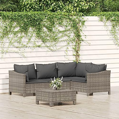 Willood 5 TLG. Garten Lounge Set Gartenmöbel Lounge Sitzgruppe für Garten Terrasse und Balkon Gartenmöbel Set wetterfest mit Kissen Grau Poly Rattan