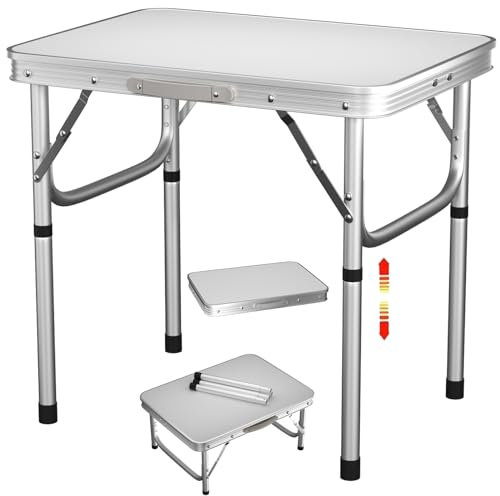 Lucn Table de camping pliante portable de 60 cm x 50 cm réglable en hauteur 0,6 m x 0,6 m