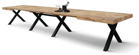 PAZZO DESIGN Tavolo Allungabile Roberta, Tavolo Soggiorno, Tavolo Cucina, Rovere Rustico, Gambe Incrociate Nere a X, Da 180 a 480 cm, Made in Italy - id_2005