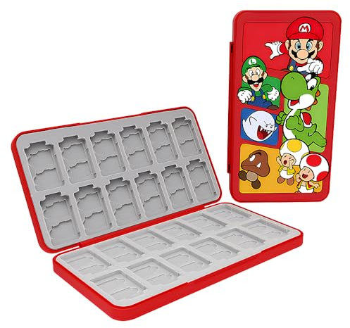 PERFECTSIGHT Joli étui de jeu pour Switch, Switch OLED, Switch Lite avec 24 emplacements pour cartes de jeu, Puzzle rouge, 24 Slots, Porte-cartes