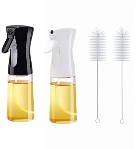 BinPhorm Pulverizador Aceite Spray,2 PCS 220ml Vidrio Spray Aceite Cocina con Cepillo Rociador de Aceite Potente Difusor Aceite Cocina para Freidora de Aire Grill Ensalada