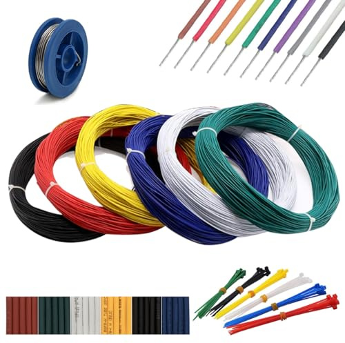UL1569-26AWG Electronic Wire Electrical Equipment Wiring Kit strands Copper | Tinned Stranded Connector Wire DIY Electronics High Temperature Resistant Wire, Tools Included (16.4 Feet X 6 Colors)