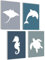 mojoliving Bilder Kinderzimmer jungen Baby Zimmer Poster Set Wandbilder Kinderzimmer mädchen Babyzimmer Deko Bilder für Baby Zimmer Dekoration (Meerestiere Kontur)
