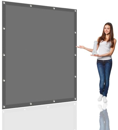 Markisenstoff 1.5 x 4 m Wasserdicht Sonnenschirm Balkon Reißfest UV-Schutz nach Mass Polyestergewebe Mit Seil Sonnensegel Sonnenschutz für Garten Terrasse, Hellgrau