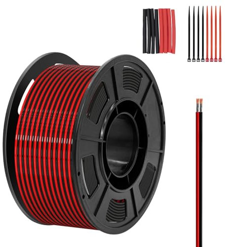 Piwaal 20AWG Electrical Wire Spool 0.42mm² 50ft Each 20 Gauge 2 Conductor Parallel Wire (Red 15M Black 15M) Hook Up Oxygen Free Stranded Tinned Copper Cable for LED Strip/Bulbs/Lamps