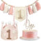 Yoolhamy Hochstuhl Banner 1. Geburtstag mit Geburtstagskrone Dekorationen und Kuchendekoration für den Ersten Geburtstag Jungen und Mädchen (Baby Girl Crown)