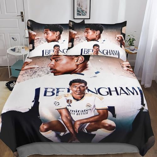 EOASNRTCB Jude Bellingham Bettwäsche 3D-gedruckte Mikrofaser - Bettbezug Set Mit Kissenbezug,Football Star Für Erwachsene Kinder Mit Reißverschluss King(220x240cm)