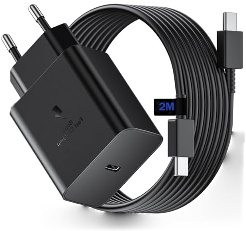 45W Super Chargeur Prise USB C pour Samsung Galaxy S24+/S23/S22/S21/S20/S10/S9/S8/Ultra/Note/A73/A54/A53/A13/Tablet, Chargeur Bloc Rapide avec Câble de Charge Type-C vers C 2M 5A,Adaptateur Secteur PD