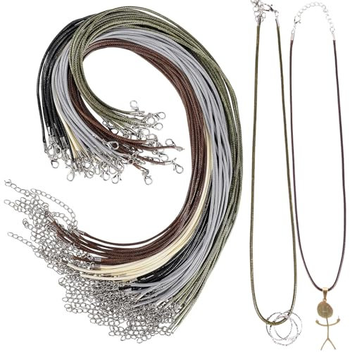 Luxiremi 30 Pcs Black Waxed Cotton Necklace Cord Set, 1.5mm with Lobster Clasp for DIY Jewellery Making