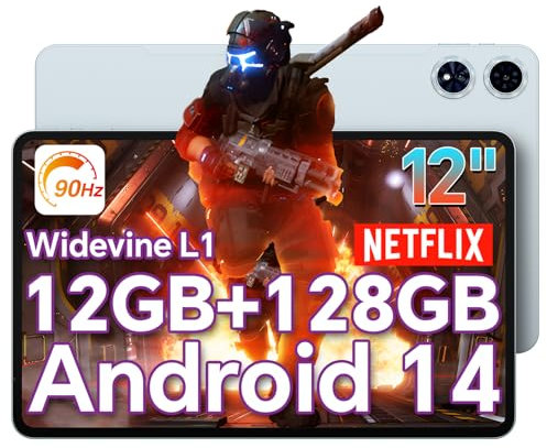 TECLAST T60 Plus Tablet 12 Inch Android 14,16(6+10) GB RAM 128GB ROM(TF 1TB), Octa-Core 2.0GHz, 4GLTE+5G WiFi, 2K FHD 2000x1200, Dual SIM, 4 Speaker/BT5.2/Camera 8+13MP/Type-C/GPS/8000mAh/Metal