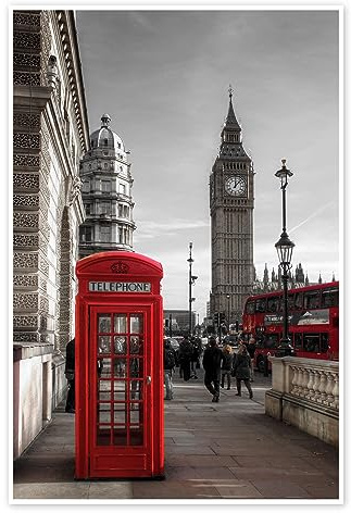 Posterlounge Londoner Telefonzelle und Big Ben Poster | 40 x 60 cm von Filtergrafia Wandbilder Wanddeko