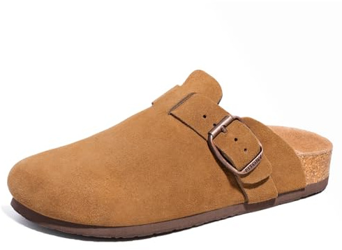 FITORY Mens Suede Clogs with Arch Support,Leather Cork Footed Mules Brown Size 12.5