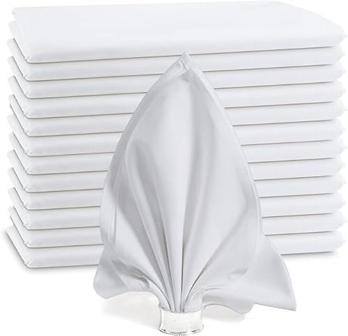 Stoffservietten 24 Stück Waschbare Papierservietten 45x45cm Polyester Wiederverwendbare Tischservietten Napkins für Restaurant,Hochzeit,Bankett,Hotel und Geburtstags Party(Weiß)