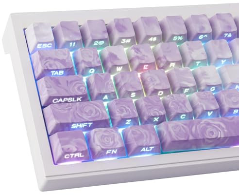 Sunzit PBT Custom Keycaps,131 Keys Rose Sea Gradient Tie-Dye Keycaps Dye-Sub Keycaps Cherry Profile Keycaps Side Print Keycaps for MX Switches ISO/ANSI UK Layout Mechanical Keyboard(Gradient Purple)