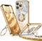 XYZ für iPhone 11 Pro Hülle mit Band, Herzen Doppelring Ständer Luxus Glitzer HandyHülle Kameraschutz, Frauen Stoßfest Elektroplattiert Soft TPU SchutzHülle Clear iPhone 11 Pro Case, Gold
