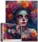 Aihonmin Sugar Skull 1000 Piece Jigsaw Puzzles for Adults Day of The Dead Jigsaw Puzzle Halloween Woman Puzzles for Challenging Family Activity Colorful DIY Art Puzzle Home Wall Decor Unique Gifts