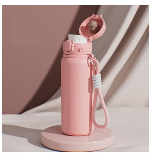 IWENZHKPA Bottiglia Acqua Bottiglia d'Acqua Portatile for Fitness All'aperto con Tazza Termica in Acciaio Inossidabile Borraccia Palestra(Pink,21x6.5cm)