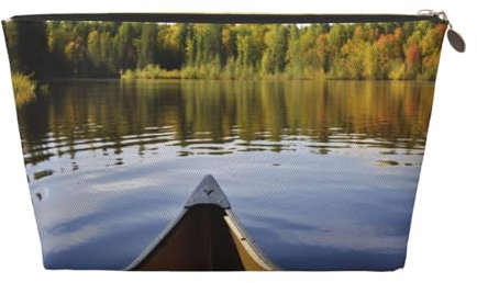 Trousse de toilette de voyage Canoe on Lake en cuir PVC avec fermetures éclair dorées, organiseur de cosmétiques étanche pour maquillage, articles de toilette et essentiels, doré, Taille unique