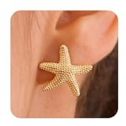 HANLI Seestern Ohrringe Gold Damen - 14K Gold Vergoldet Starfish Meer Muschel Ohrstecker Hypoallergen Elegante Leichte Mini Ohrringe für Sommer Strand