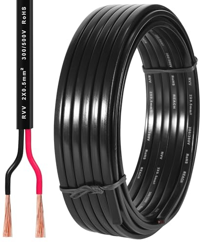 D-TECH Câble remorque 2 Fils 5M, Câble électrique pour eclairage de remorque, Câble Plat 2 Fils pour Feux remorque Caravane,Câble de véhicule 2 x 0,5 mm² 12V 24V 48V 80V