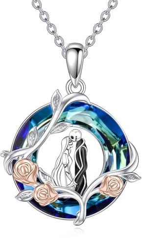 TOUPOP Albtraum-Halskette, Sterlingsilber, Kristall, Jack und Sally Schmuck, Geburtstag, Weihnachten