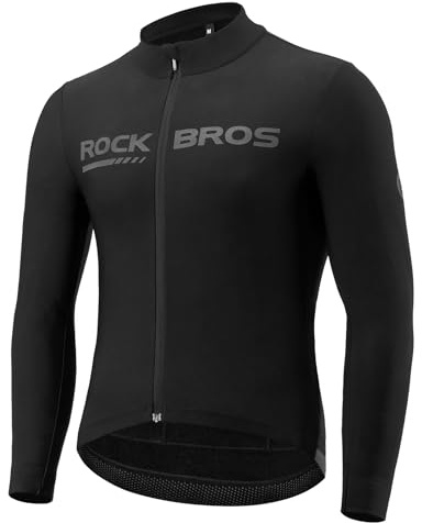 ROCKBROS Radtrikot Langarm Herren, Thermo Atmungsaktiv und Elastisch Fahrradtrikot Fahrradbekleidung Mit Taschen für Radsport MTB Straße, Schwarz S–3XL