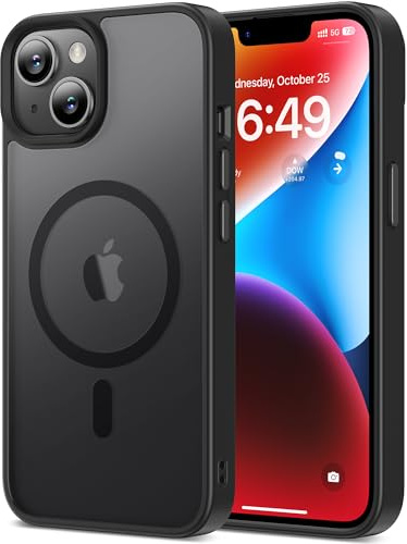 HOOMIL Starke Magnetische Hülle für iPhone 14, Kompatibel mit MagSafe, Kratzfeste Transluzente Matt Rückseite Handyhülle [Militärischer Fallschutz] Dünn Stoßfest Case Schutzhülle - Schwarz