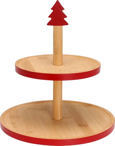 Weihnachtliche Etagere aus Bambus - Deko Etagere Cupcace Ständer - 2 Etagen 25x26cm (Weihnachtsbaum)