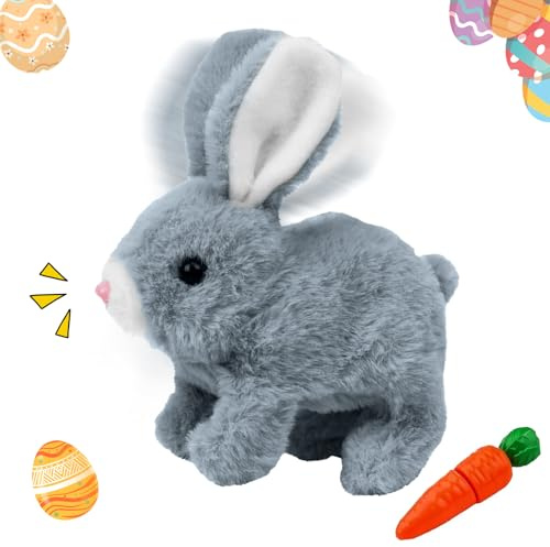 xinrongda Interaktives Osterhase Kuscheltier, Ostergeschenke Kinder, Elektronischer Osterhase Plüschtier, Hase Spielzeug mit Bewegung & Geräuschen,Ostergeschenke für Kinder Jungen & Mädchen (Grau)