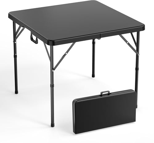 Bonnlo Campingtisch Klappbar, Quadratischer Klapptisch Gartentisch, zweifach klappbarer kommerzieller Tisch, tragbarer Esstisch aus Kunststoff, für Küchen Garten Party Hochzeit Innen & Außen, Schwarz