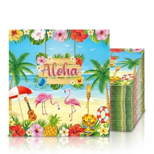 60 Stück Hawaii Flamingo Papierservietten Party Deko, 33x33 cm Sommerparty Papierservietten Einweg für Junge Mädchen Frauen, Hawaii Deko, Tropische Blumen Strand Geburtstag Dekoration