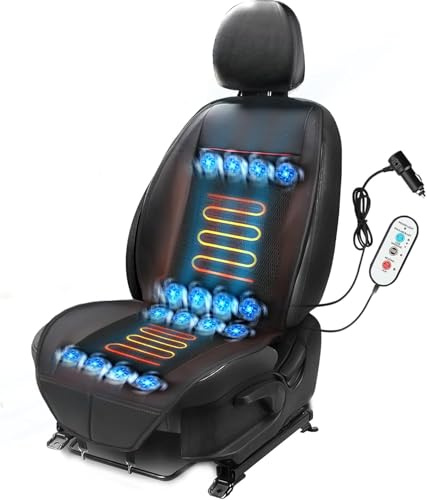 VLFLG 3-in-1 Kühlende Auto-Frontsitzbezüge, Winter-Sitzbezüge, 12V 16 Lüfter Kühlende Auto-Sitzpolster, mit Massage (SCHWARZ-3)