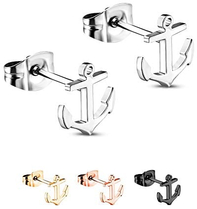 Treuheld® | Anker Ohrstecker/Ohrringe aus 925 Sterling Silver | 7mm x 8mm x 0,8mm | Silber | Set/Paar Anchor Schmuck Stecker | Damen und Herren