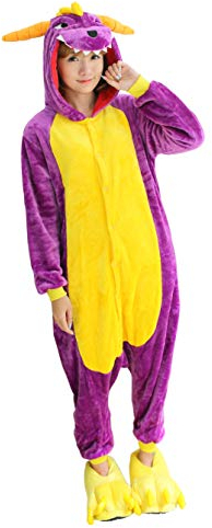 FunnyCos Einteiler für Erwachsene, Tier, Unisex, Halloween, Cosplay, Kostüm, Loungewear, Lila Drache, M