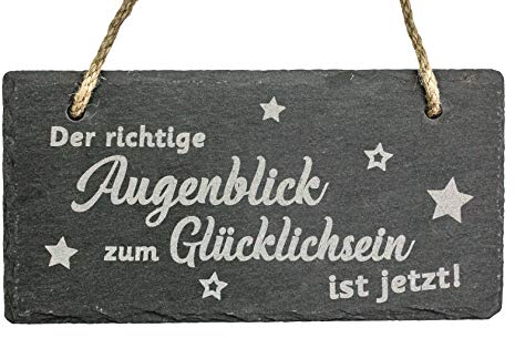 Spruchreif · Schiefer Tafel mit Gravur · Wanddeko · Schieferschild mit Karoband · Türschild aus Schiefer zum Aufhängen · Motiv Sterne