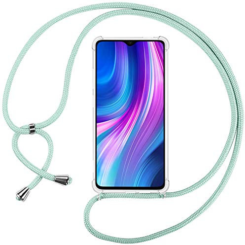 INGEN Funda con Cuerda para Xiaomi Redmi Note 8 Pro - Carcasa Transparente TPU Suave Silicona Case con Colgante - Verde