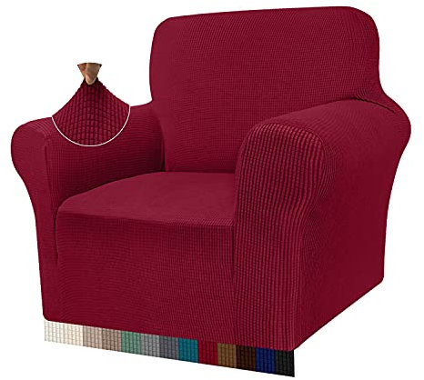 Granbest Sesselüberzug aus Stretchmaterial, superweich, für Wohnzimmer, Jacquard-Sofa, für Hunde, rutschfest, mit Armlehnen, Möbelschutz (1-Sitzer, weinrot)