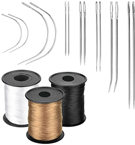 TANCUDER 14 Stück Sattlergarn Ledernadeln Leder Nähgarn Set mit 3 Bände Nylon Garn 3 Farbe Leder Nähen Wachsfaden Polsterfaden für Geldbörsen, Rucksäcke, Schuhe, Segeltuch usw