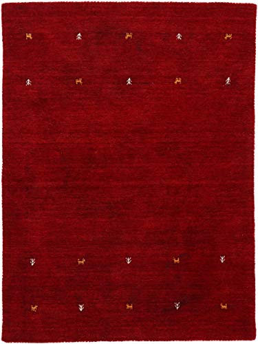 carpetfine Wollteppich Gabbeh Uni Rot 60x90 cm | Moderner Teppich für Wohn- und Schlafzimmer