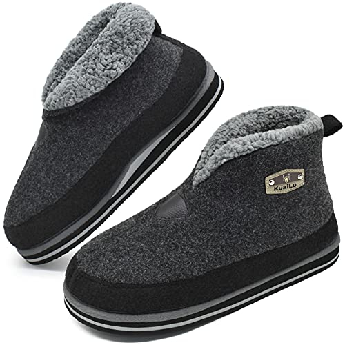 KuaiLu Pantofole Stivaletto Uomo Invernali Feltro Babbucce Peluche Calde Lana Cotta Foderata Chiuse Pantofola Stivali Pelose Pelo Slippers Comode Ortopediche Ciabatte Casa Antiscivolo Suola Grigio 43