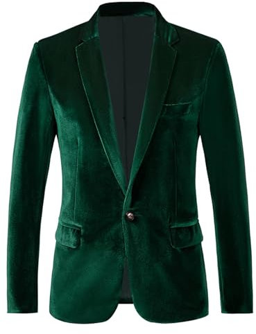 RONGKAI Giacca da Uomo in Velluto, Slim Fit, alla Moda, per Matrimoni, Balli, cene, Feste, Verde, L