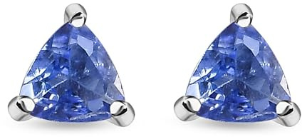 TJC Silver Birthstone Stud Earrings for Women & Girls 925 Sterling Silver, Platinum or 14K Yellow Gold Plated, Hypoallergenic Trillion Cut Tiny Stud Earrings, Birthday Jewellery Gift