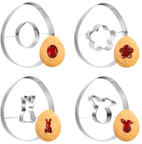 4 Stück Plätzchen Ausstecher Ostern, Linzer Osterei Keksausstecher, Ausstechformen Ostern Set, Plätzchenausstecher Ostern für Osterplätzchen