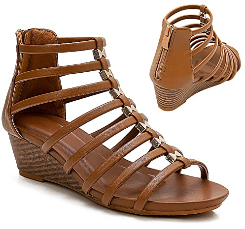 STMAHER Sandales de gladiateur pour femme avec fermeture éclair et lanières