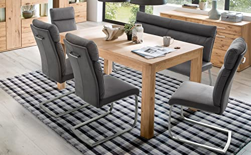 expendio Essgruppe Samir 13 Eiche Bianco teilmassiv 160(260) x77x90 cm + Schwingstühle + Bank Ruby grau Tischgruppe ausziehbar