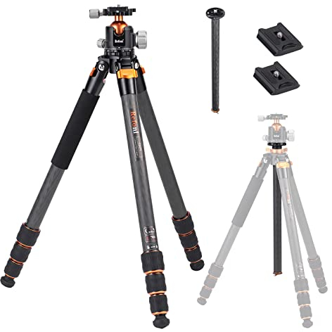 Treppiede in Carbonio, Refoni C247T Treppiede Monopiede per fotocamera, 173 cm Treppiede compatto con Testa a Sfera panoramica a 360 gradi per DSLR, videocamere, con un carico massimo di 20 kg