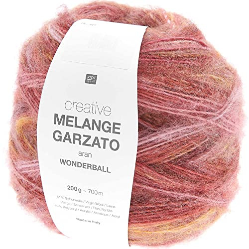 Rico Design Creative Melange Garzato Aran Wonderball Fabe 9, Farbverlaufswolle Nadelstärke 5 mm zum Stricken oder Häkeln, Wolle 200g Knäuel, 9 - gelb / mauve