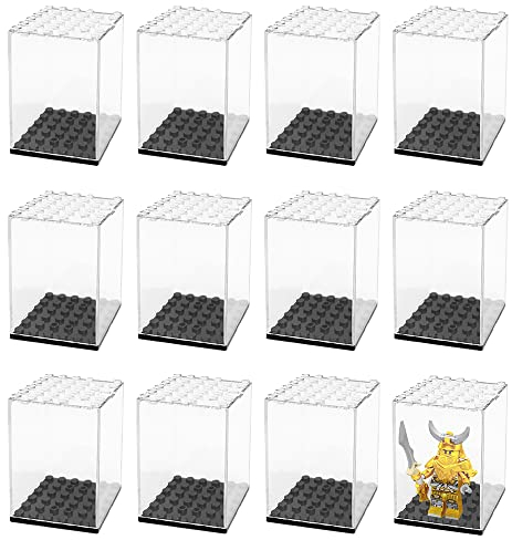 Gobesty Mini Vitrine Acryl, 12 Stück Acryl Schaukasten Vitrine, Minifiguren Modell Vitrine, Staubdichte Modell Vitrine für Ziegelstein Block Actionfiguren Aufbewahrungs, 4.8*4.8*6.8cm